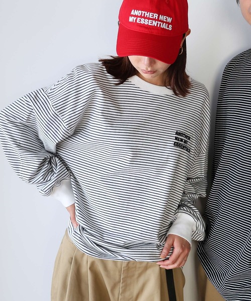 ANME(アンメ)の「ANMEエンブロイダリーロゴボーダー長袖Tシャツ(Tシャツ/カットソー・レディース・ネイビー×ホワイト/ブラック×ホワイト/ホワイト×ブラック・M/L)」の9枚目の写真