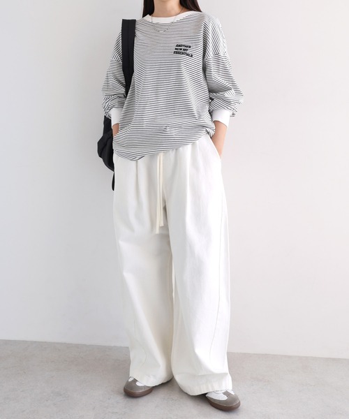 ANME(アンメ)の「ANMEエンブロイダリーロゴボーダー長袖Tシャツ(Tシャツ/カットソー・レディース・ネイビー×ホワイト/ブラック×ホワイト/ホワイト×ブラック・M/L)」の8枚目の写真