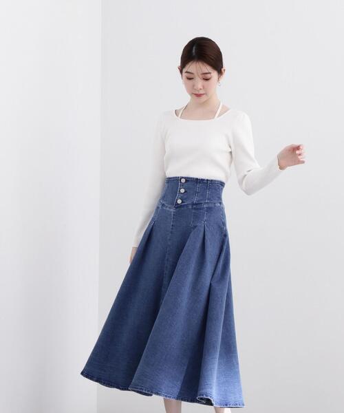 PROPORTION BODY DRESSING（プロポーションボディドレッシング）の「コルセットマークデニムフレアスカート / 1214120203（スカート・レディース・グレー/ブルー・SMALL/MEDIUM）」の2枚目の写真