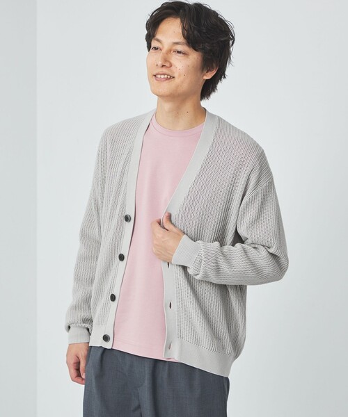 green label relaxing（グリーンレーベルリラクシング）の「アクリル コットン メッシュ Vネック カーディガン（カーディガン/ボレロ・メンズ・ライトグレー/ケリー/ブラック・S/M/L/XL）」の3枚目の写真