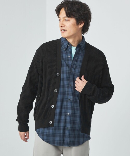green label relaxing（グリーンレーベルリラクシング）の「アクリル コットン メッシュ Vネック カーディガン（カーディガン/ボレロ・メンズ・ライトグレー/ケリー/ブラック・S/M/L/XL）」の2枚目の写真