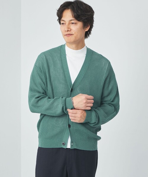 green label relaxing（グリーンレーベルリラクシング）の「アクリル コットン メッシュ Vネック カーディガン（カーディガン/ボレロ・メンズ・ライトグレー/ケリー/ブラック・S/M/L/XL）」の4枚目の写真