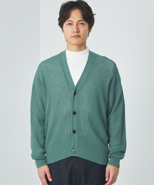 green label relaxing（グリーンレーベルリラクシング）の「アクリル コットン メッシュ Vネック カーディガン（カーディガン/ボレロ・メンズ・ライトグレー/ケリー/ブラック・S/M/L/XL）」の14枚目の写真