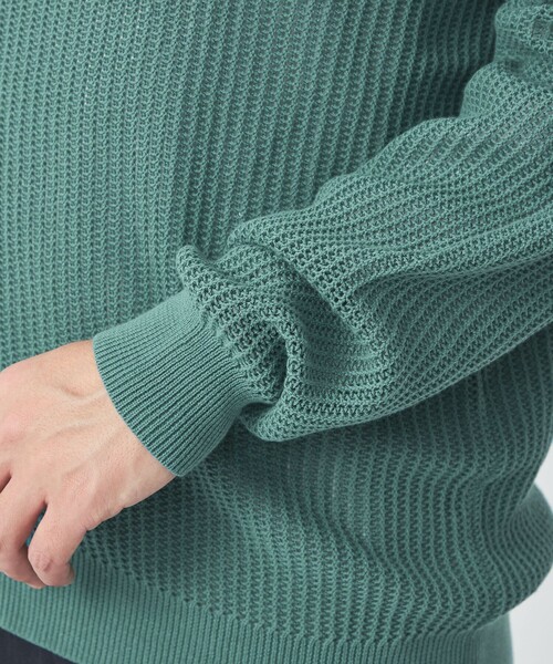 green label relaxing（グリーンレーベルリラクシング）の「アクリル コットン メッシュ Vネック カーディガン（カーディガン/ボレロ・メンズ・ライトグレー/ケリー/ブラック・S/M/L/XL）」の5枚目の写真