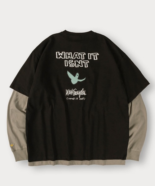 (What it isNt)ART BY MARKGONZALES(ワットイットイズント)の「【(What it isNt) ART BY MARK GONZALES/ワットイットイズント マークゴンザレス】バック&アームプリント リアルレイヤード ロングスリーブTシャツ 半袖T&ロンT 2点セット 24AW新柄追加(Tシャツ/カットソー・メンズ・ネイビー/ブラック系その他2/ブラック系その他/カーキ/ブラック/ブラック系その他4/グリーン/ブラック系その他3/チャコールグレー・L/XL/M)」の10枚目の写真