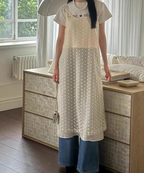 LYEON（リヨン）の「フラワードットシアーキャミワンピース  