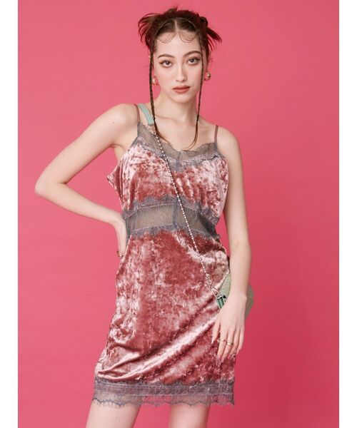 EVRIS（エヴリス）の「サマーベロアレースコンビミニワンピース（ワンピース・レディース・グレー/グリーン/ピンク・FREE）」の7枚目の写真