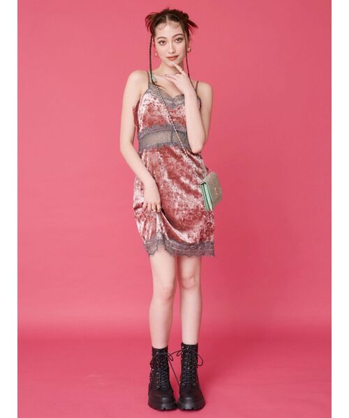 EVRIS（エヴリス）の「サマーベロアレースコンビミニワンピース（ワンピース・レディース・グレー/グリーン/ピンク・FREE）」の9枚目の写真