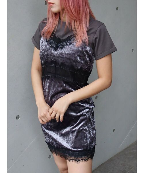 EVRIS（エヴリス）の「サマーベロアレースコンビミニワンピース（ワンピース・レディース・グレー/グリーン/ピンク・FREE）」の14枚目の写真