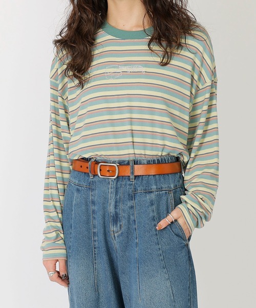 DOUBLE NAME（ダブルネーム）の「IN THE TRUNK ボーダーロンTEE/ユニセックス（Tシャツ/カットソー・レディース・ピンク/ブルー・FREE）」の3枚目の写真