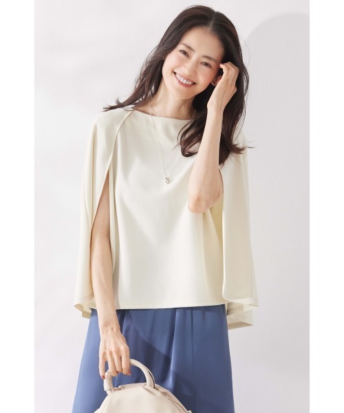 M.deux（エムドゥ）の「ケープスリーブカットソー/プルオーバー（Tシャツ/カットソー・レディース・オフホワイト/グレイッシュベージュ/ネイビー/ブラック/ブラウン・MEDIUM）」の9枚目の写真