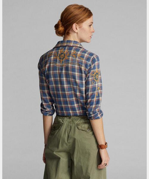 RRL オンブレ チェック クリンクル コットン ブラウス RRL オンブレ チェック クリンクル コットン ブラウス オンブレ