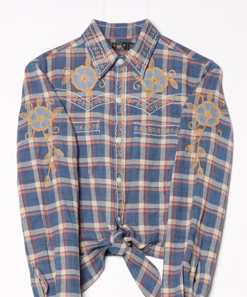 【美品】RRL ダブルアールエル フローラルエンブロイダード コットン ブラウス RRL（ダブル アール エル）の「フローラルエンブロイダード