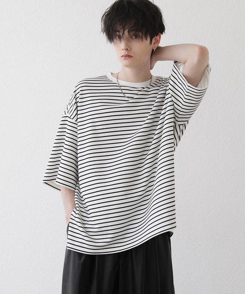 韓国トレンド Tシャツ カットソー 5分袖 ドレープ プルオーバー osharewalker Tシャツ メンズ トップス ロンT 七分袖 五分袖