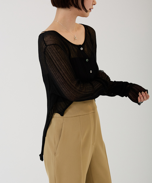 IENA（イエナ）の「【Loro/ローロ】Sheer WideRib 2Way CD カーディガン（カーディガン/ボレロ・レディース・ブラック/ホワイト・FREE）」の2枚目の写真