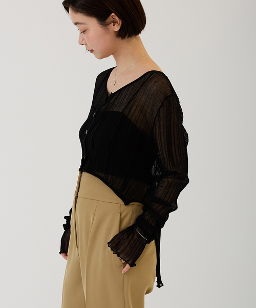 IENA（イエナ）の「【Loro/ローロ】Sheer WideRib 2Way CD カーディガン（カーディガン/ボレロ・レディース・ブラック/ホワイト・FREE）」の15枚目の写真