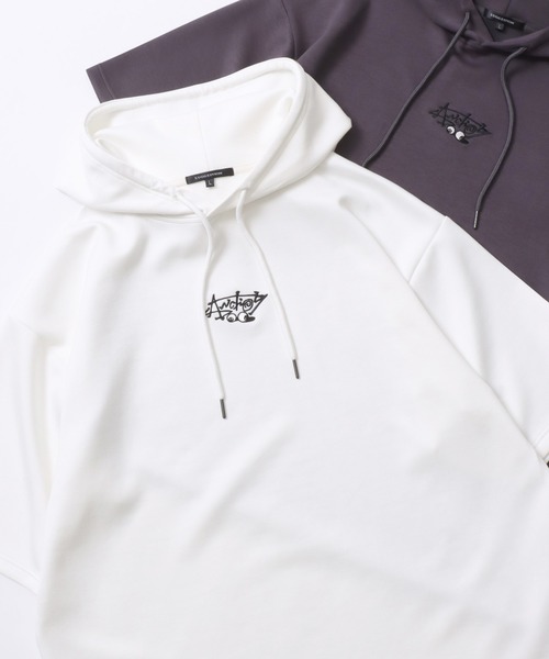 SITRY(シトリー)の「Punch the dough Street Style Hoodie/別注 オーバーサイズ ポンチ ストリートロゴ ワンポイント刺繍 半袖 Tパーカー レディース メンズ(パーカー・メンズ・ライトグレー/ホワイト/チャコール/ブラック/グレイッシュブルー・L/M)」の1枚目の写真