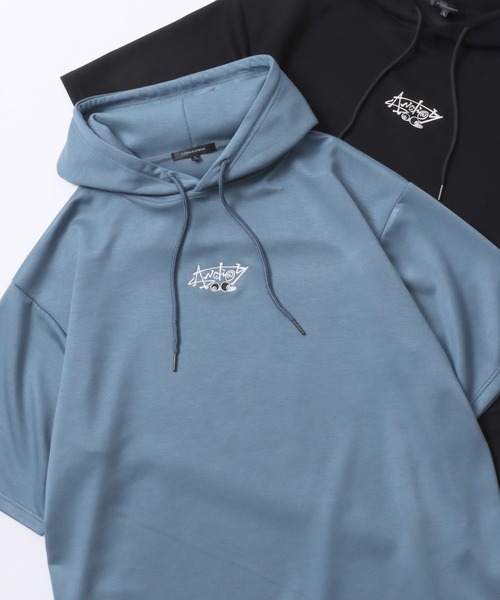 SITRY(シトリー)の「Punch the dough Street Style Hoodie/別注 オーバーサイズ ポンチ ストリートロゴ ワンポイント刺繍 半袖 Tパーカー レディース メンズ(パーカー・メンズ・ライトグレー/ホワイト/チャコール/ブラック/グレイッシュブルー・L/M)」の5枚目の写真