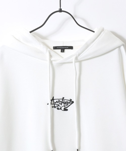 SITRY(シトリー)の「Punch the dough Street Style Hoodie/別注 オーバーサイズ ポンチ ストリートロゴ ワンポイント刺繍 半袖 Tパーカー レディース メンズ(パーカー・メンズ・ライトグレー/ホワイト/チャコール/ブラック/グレイッシュブルー・L/M)」の7枚目の写真