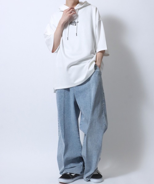 SITRY(シトリー)の「Punch the dough Street Style Hoodie/別注 オーバーサイズ ポンチ ストリートロゴ ワンポイント刺繍 半袖 Tパーカー レディース メンズ(パーカー・メンズ・ライトグレー/ホワイト/チャコール/ブラック/グレイッシュブルー・L/M)」の18枚目の写真