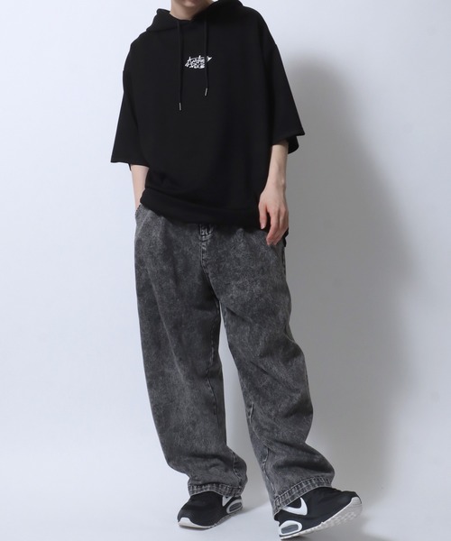 SITRY(シトリー)の「Punch the dough Street Style Hoodie/別注 オーバーサイズ ポンチ ストリートロゴ ワンポイント刺繍 半袖 Tパーカー レディース メンズ(パーカー・メンズ・ライトグレー/ホワイト/チャコール/ブラック/グレイッシュブルー・L/M)」の22枚目の写真