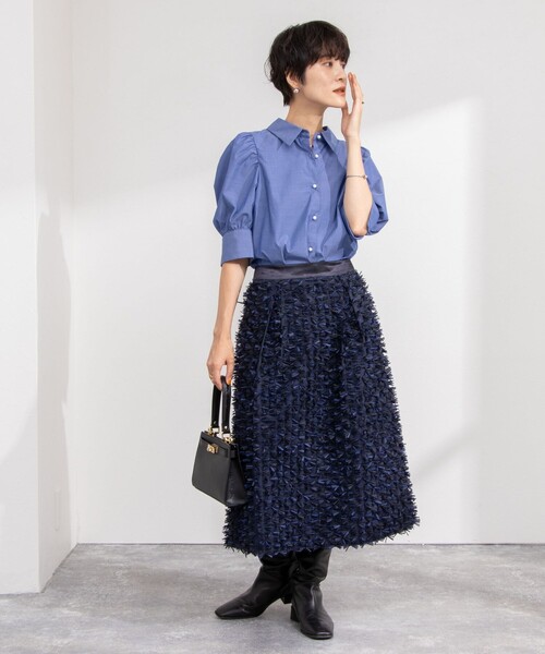 NOLLEY’S（ノーリーズ）の「パール釦パフスリーブブラウス（シャツ/ブラウス・レディース・ブルー系その他7/ホワイト/ブルー系その他6/ネイビー/ブルー系その他/ブルー・38）」の9枚目の写真