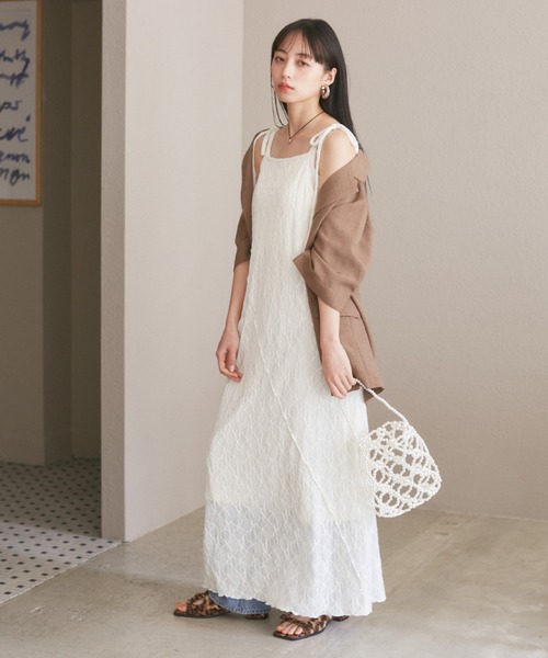 VIS（ビス）の「【洗える】斜め切替ジャガードカットキャミワンピース（ワンピース・レディース・ブルー/ホワイト系その他5・FREE）」の9枚目の写真