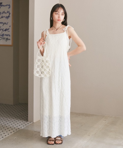 VIS（ビス）の「【洗える】斜め切替ジャガードカットキャミワンピース（ワンピース・レディース・ブルー/ホワイト系その他5・FREE）」の7枚目の写真