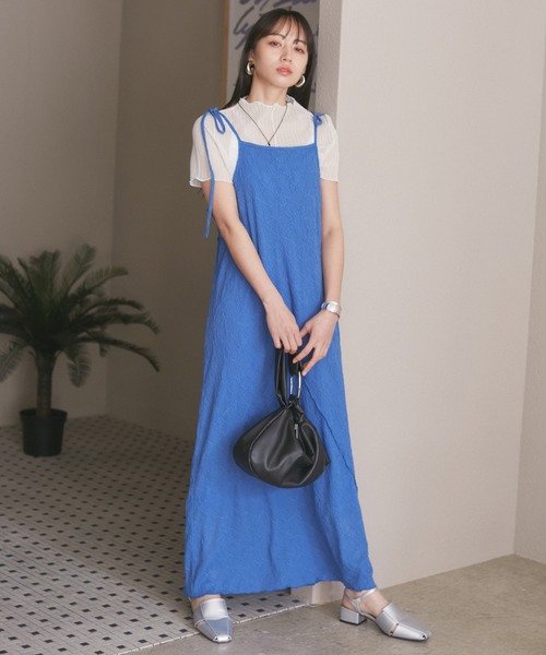 VIS（ビス）の「【洗える】斜め切替ジャガードカットキャミワンピース（ワンピース・レディース・ブルー/ホワイト系その他5・FREE）」の5枚目の写真