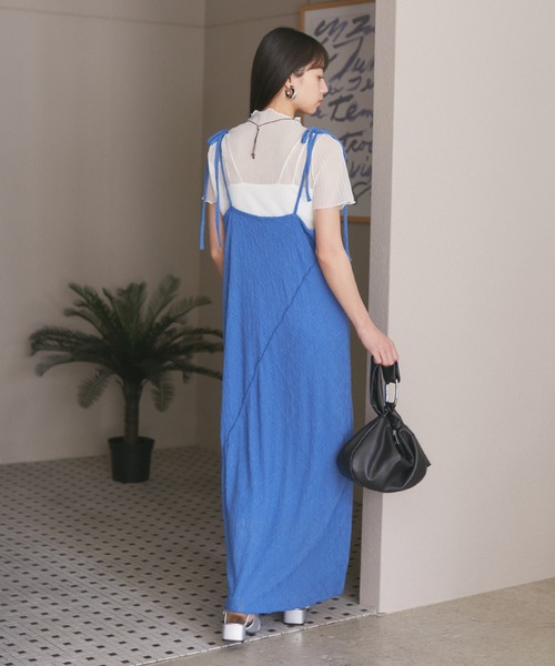 VIS（ビス）の「【洗える】斜め切替ジャガードカットキャミワンピース（ワンピース・レディース・ブルー/ホワイト系その他5・FREE）」の3枚目の写真