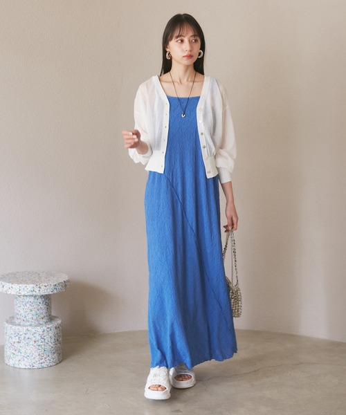 VIS（ビス）の「【洗える】斜め切替ジャガードカットキャミワンピース（ワンピース・レディース・ブルー/ホワイト系その他5・FREE）」の15枚目の写真