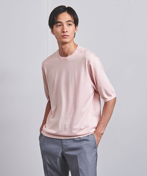 UNITED ARROWS(ユナイテッドアローズ)の「ギザ コットン ハイゲージ クルーネック ニットTシャツ(ニット/セーター・メンズ・ライトグレー/ライトピンク/ネイビー/ケリー・M/S/L/XL)」の9枚目の写真