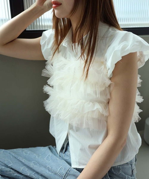 Doula Doula（ドゥーラドゥーラ）の「3wayチュールフリルビスチェ（ベスト・レディース・アイボリー/ブラック/グレー/ブルー・FREE）」の2枚目の写真