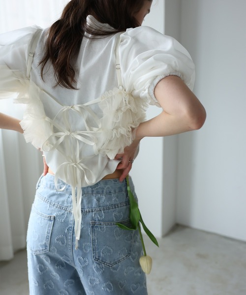 Doula Doula（ドゥーラドゥーラ）の「3wayチュールフリルビスチェ（ベスト・レディース・アイボリー/ブラック/グレー/ブルー・FREE）」の11枚目の写真