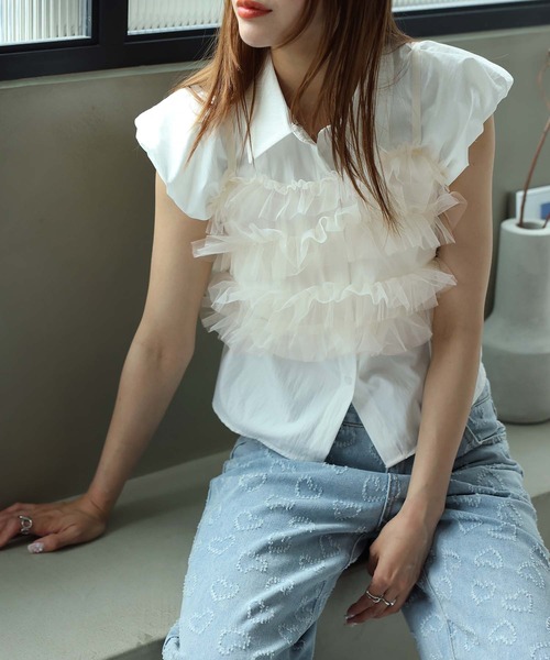 Doula Doula（ドゥーラドゥーラ）の「3wayチュールフリルビスチェ（ベスト・レディース・アイボリー/ブラック/グレー/ブルー・FREE）」の5枚目の写真