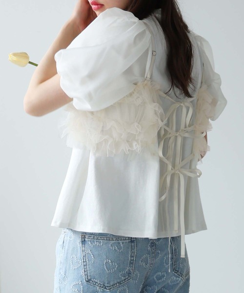 Doula Doula（ドゥーラドゥーラ）の「3wayチュールフリルビスチェ（ベスト・レディース・アイボリー/ブラック/グレー/ブルー・FREE）」の7枚目の写真