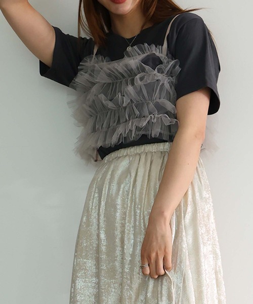 Doula Doula（ドゥーラドゥーラ）の「3wayチュールフリルビスチェ（ベスト・レディース・アイボリー/ブラック/グレー/ブルー・FREE）」の13枚目の写真