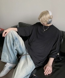【FVLMEN】pleats stripe buckle design rollup halfsleeve tee/プリーツ ストライプ バックル デザイン ロールアップ ハーフスリーブ T