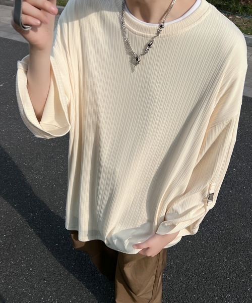 FVLMEN(フルメン)の「【FVLMEN】pleats stripe buckle design rollup halfsleeve tee/プリーツ ストライプ バックル デザイン ロールアップ ハーフスリーブ T(Tシャツ/カットソー・メンズ・グレー/ブラウン/ブラック/アイボリー・X-LARGE/LARGE/MEDIUM)」の18枚目の写真