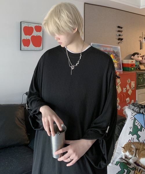 FVLMEN(フルメン)の「【FVLMEN】pleats stripe buckle design rollup halfsleeve tee/プリーツ ストライプ バックル デザイン ロールアップ ハーフスリーブ T(Tシャツ/カットソー・メンズ・グレー/ブラウン/ブラック/アイボリー・X-LARGE/LARGE/MEDIUM)」の21枚目の写真