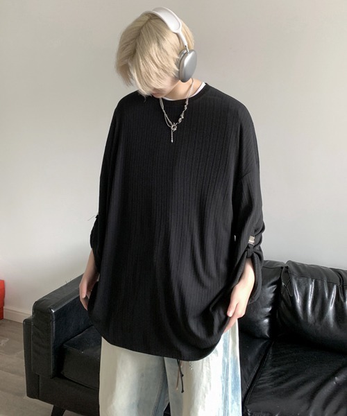 FVLMEN(フルメン)の「【FVLMEN】pleats stripe buckle design rollup halfsleeve tee/プリーツ ストライプ バックル デザイン ロールアップ ハーフスリーブ T(Tシャツ/カットソー・メンズ・グレー/ブラウン/ブラック/アイボリー・X-LARGE/LARGE/MEDIUM)」の22枚目の写真