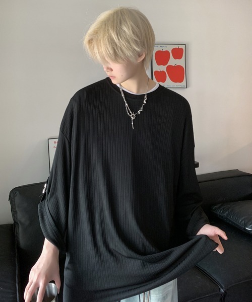 FVLMEN(フルメン)の「【FVLMEN】pleats stripe buckle design rollup halfsleeve tee/プリーツ ストライプ バックル デザイン ロールアップ ハーフスリーブ T(Tシャツ/カットソー・メンズ・グレー/ブラウン/ブラック/アイボリー・X-LARGE/LARGE/MEDIUM)」の20枚目の写真
