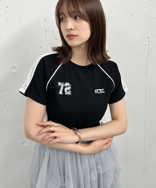 archives(アルシーヴ)の「メッシュ切替コンパクトゲームシャツ(Tシャツ/カットソー・レディース・ホワイト×ブラック/ホワイト×ブルー/ブラック・MEDIUM)」の3枚目の写真