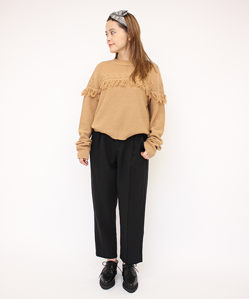 mystic（ミスティック）の「【mystic】フリンジ切替KNITプルオーバー（ニット/セーター・レディース・アイボリー/ブラック/チャコールグレー/キャメル/レンガ・ﾌﾘ-）」の12枚目の写真