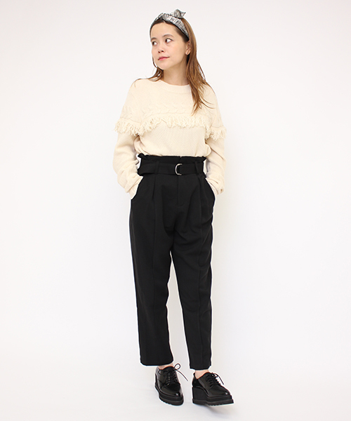 mystic（ミスティック）の「【mystic】フリンジ切替KNITプルオーバー（ニット/セーター・レディース・アイボリー/ブラック/チャコールグレー/キャメル/レンガ・ﾌﾘ-）」の15枚目の写真