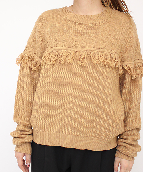 mystic（ミスティック）の「【mystic】フリンジ切替KNITプルオーバー（ニット/セーター・レディース・アイボリー/ブラック/チャコールグレー/キャメル/レンガ・ﾌﾘ-）」の10枚目の写真