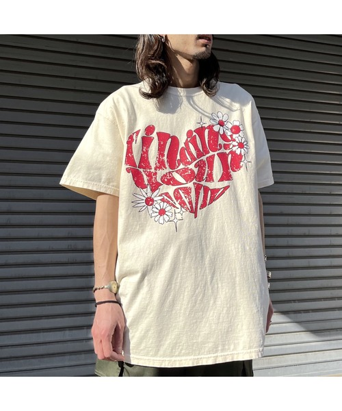 MODISH GAZE(モディシュガゼ)の「ハート ピグメントTシャツ(Tシャツ/カットソー・メンズ・アイボリー/スミクロ/ネイビー・FREE)」の10枚目の写真