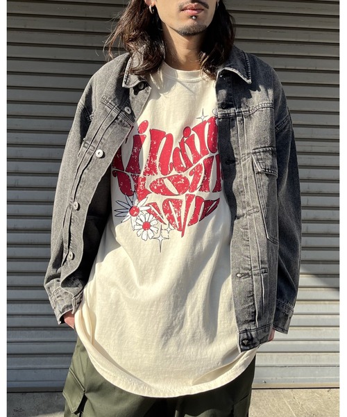 MODISH GAZE(モディシュガゼ)の「ハート ピグメントTシャツ(Tシャツ/カットソー・メンズ・アイボリー/スミクロ/ネイビー・FREE)」の17枚目の写真