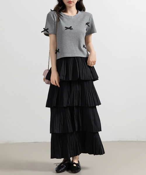 DAY CLOSET（デイ クローゼット）の「レディース 半袖リボンワッフルクロップドTシャツ（Tシャツ/カットソー・レディース・アイボリー/ブラック/ブルー/グレー・FREE）」の18枚目の写真