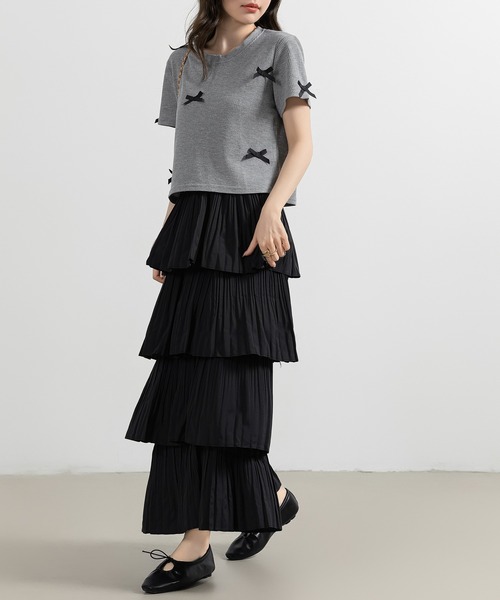 DAY CLOSET（デイ クローゼット）の「レディース 半袖リボンワッフルクロップドTシャツ（Tシャツ/カットソー・レディース・アイボリー/ブラック/ブルー/グレー・FREE）」の19枚目の写真